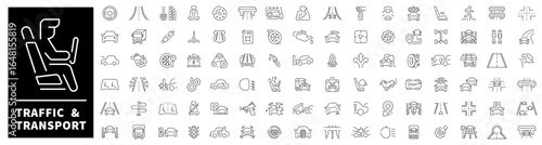 Transport related icons collection. Traffic and transport vector icons in line style. Automobile vector icons in line style.
