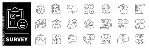 Survey vector icons in line style. Survey thin line icons set. Questionnaire outline icons