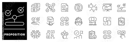 Proposition vector icons in line style. Proposition vector icons set