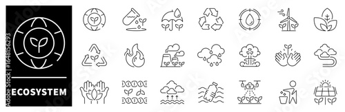 Ecosystem vector icons in line style. Ecosystem related icons. Ecosystem, ecology, eco, environment icons set
