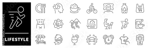Lifestyle vector icons in line style. Lifestyle related icons set. Life, living, lifestyle icons