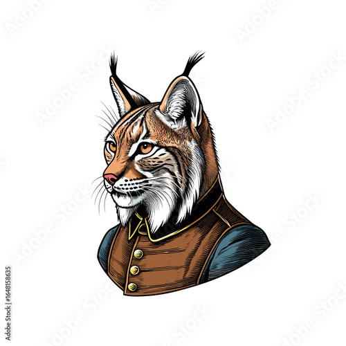 Majestic Lynx Portrait in Vintage Military Uniform with Intricate Details and Expression
