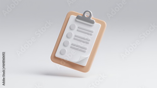 3D render of a clipboard with a checklist on a white background.