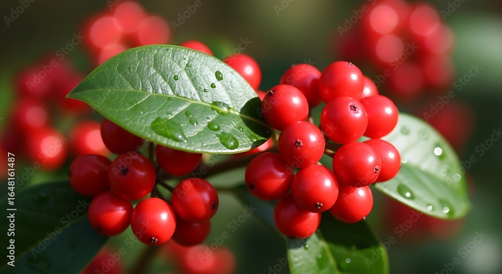 Obraz premium Vibrant close up of red berries with a green leaf