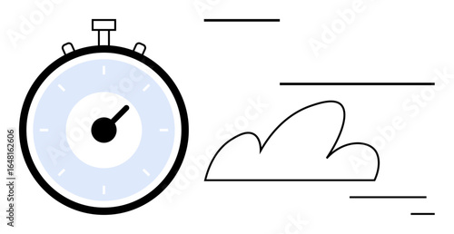 Stopwatch symbolizing time tracking with dynamic lines and cloud visualizing speed and agility. Ideal for productivity, deadlines, efficiency, technology, business, sports, simple landing page