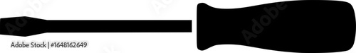 A simple black silhouette of a standard flathead screwdriver on white