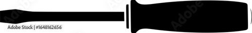 A simple black silhouette of a standard flathead screwdriver on white