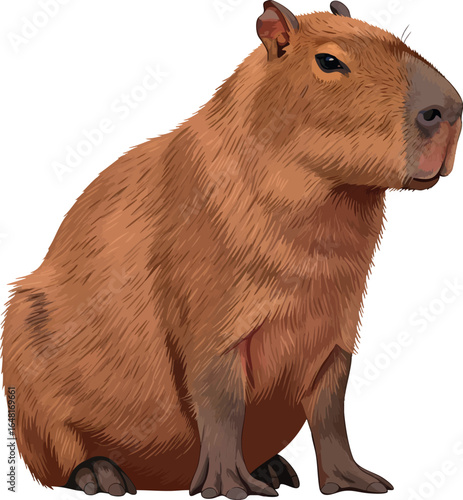 Seated capybara (Hydrochoerus hydrochaeris) vector illustration with transparent background, depicting the semi-aquatic rodent of South America, native to wetlands and savannas.