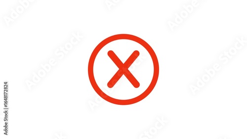 Red cross mark animation isolated on transparent background. 4K animated cross sign, close button symbol with alpha channel. Cancellation sign mark.