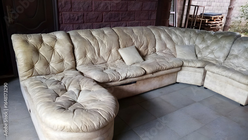 Light leather sofa in the living room