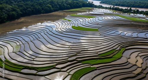 Wallpaper Mural Aerial view of stunning rice terraces in Sapa, Vietnam, reflecting the sky Torontodigital.ca