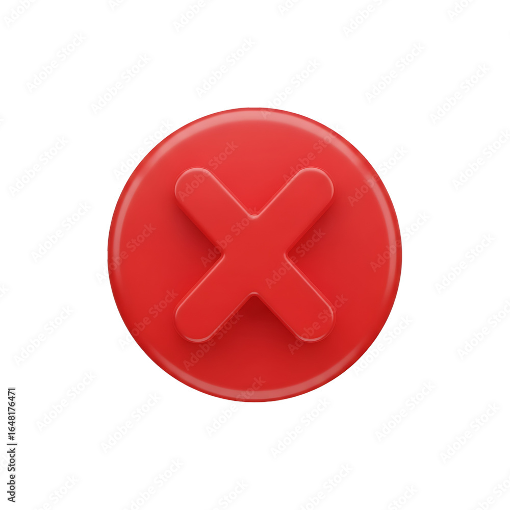 Fototapeta premium Red x mark button isolated on transparent background
