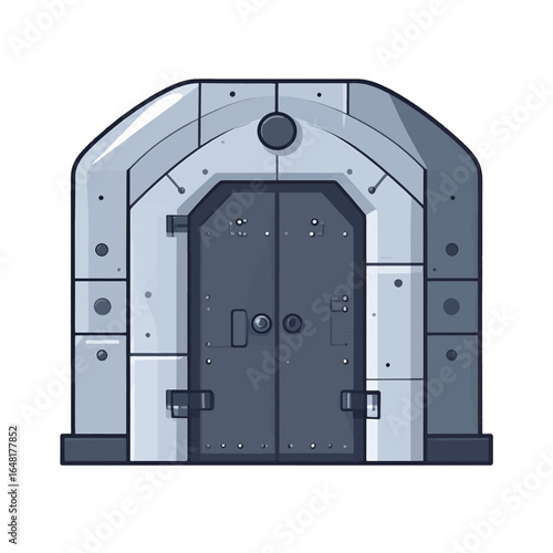 Metallic Vault Door with Arched Frame and Rivets