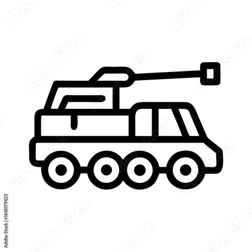 Artillery Crew Vehicle Shape-Based Outline Icon, Monochrome, Transparent Background