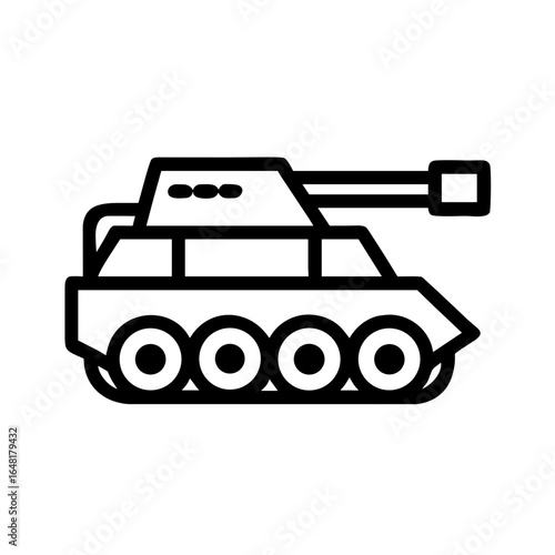 Armored Tank Recovery Vehicle Shape-Based Outline Icon, Monochrome, Transparent Background