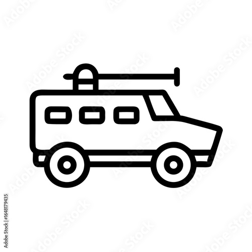 Wheeled Artillery Crew Vehicle Shape-Based Outline Icon, Monochrome, Transparent Background