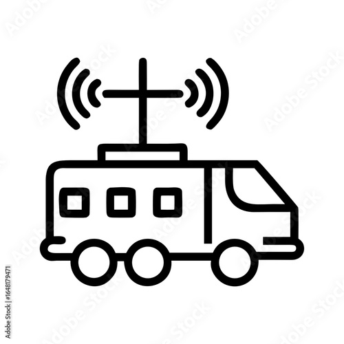 Electronic Warfare Vehicle Shape-Based Outline Icon, Monochrome, Transparent Background
