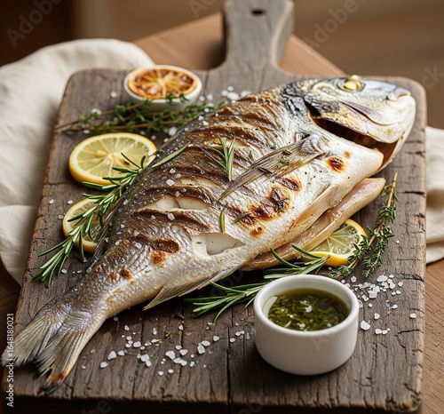 Delicious Whole Grilled Fish with Lemon and Rosemary Healthy Mediterranean Seafood Cuisine