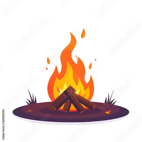 Cartoon Campfire with Burning Logs and Flames