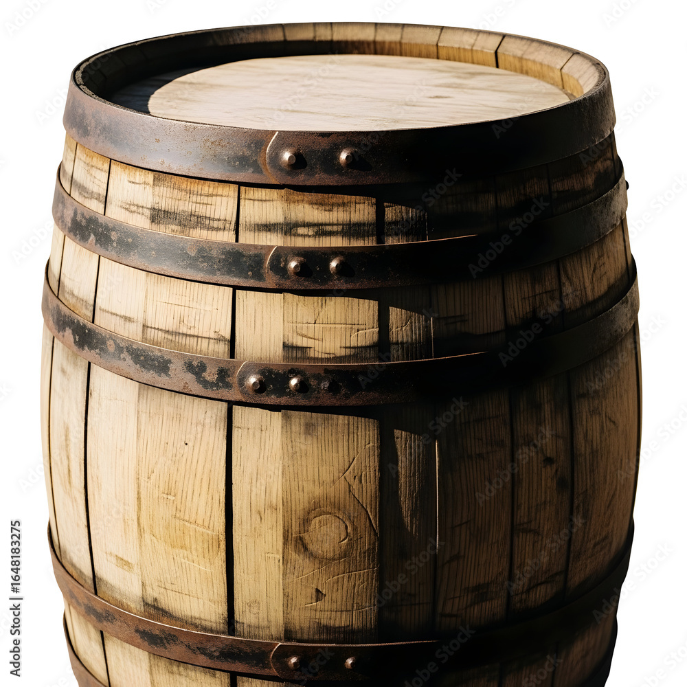 Fototapeta premium Vintage Wooden Barrel with Metal Bands