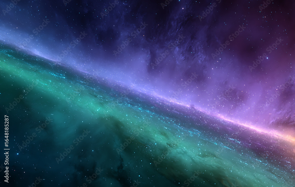 Fototapeta premium Vibrant Purple And Green Nebula In Deep Space