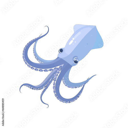 Cartoon Squid with Blue Hue and Detailed Tentacles