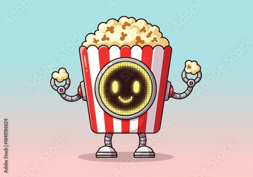 Adorable Mecha Food Character A Cute Popcorn Robot Ready for Movie Night