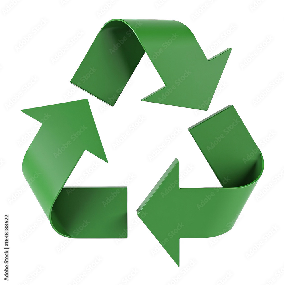 Fototapeta premium Recycling and environmental sustainability concept with green three-arrow symbol isolated on transparent background