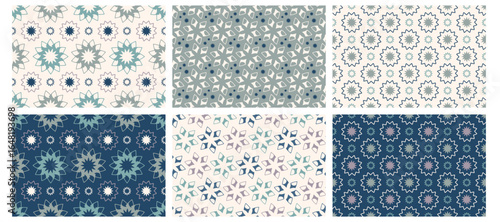 Abstract seamless patterns. Modern design with Monochrome flowers. Geometric background with different shapes. Simple repeating pattern. Trendy ornament. Vector illustration