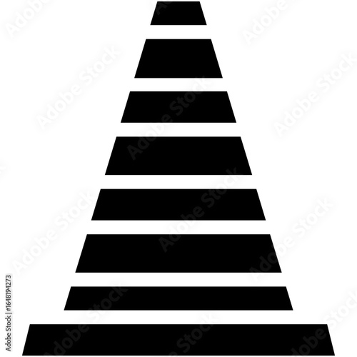 Graphic silhouette icon of a traffic cone, a universal symbol for caution, construction zones, and road safety, representing temporary guidance and hazard demarcation on roadsides.