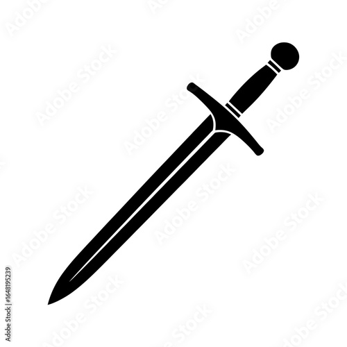 Black silhouette of a medieval sword isolated on white background