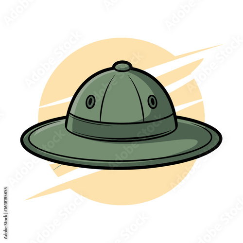 Green pith helmet safari hat isolated on white background