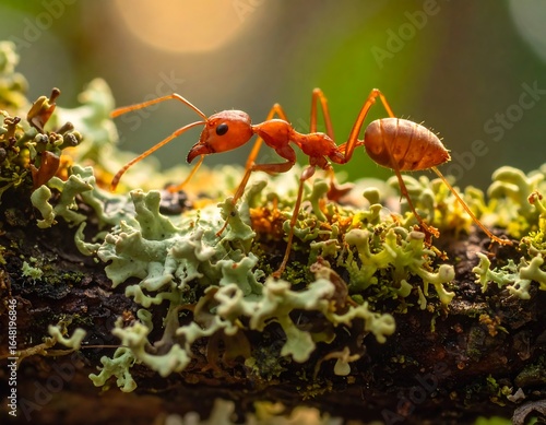 Close-up of a red ant on a branch