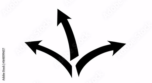 Three black curved arrows pointing in different directions.