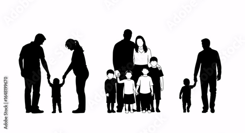 Silhouette illustration depicting two families with children holding hands together happily shown