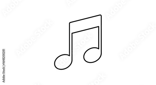Illustration of a single eighth note with a stem and two flags in black outline on white background