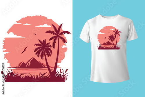 Colorful summer t-shirts on display at a vibrant store during sunny days.	
