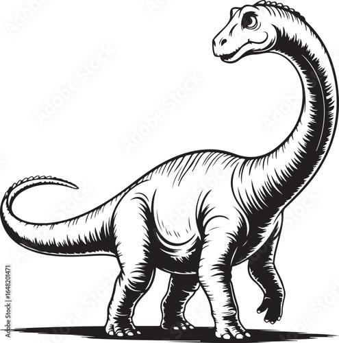 Long-Neck Dinosaur Outline Drawing Minimal Brachiosaurus in Side View Line Art