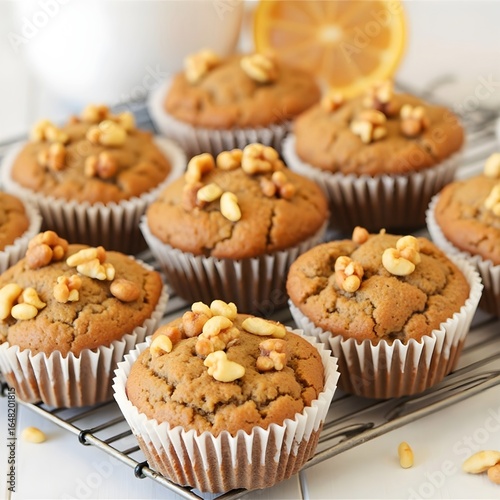 Organic carrot and walnut muffins sweetened naturally with maple syrup.