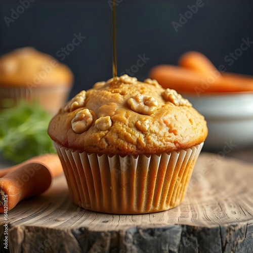Organic carrot and walnut muffins sweetened naturally with maple syrup.