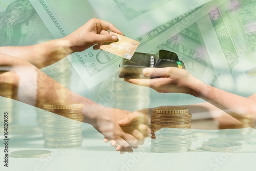 Double exposure of hands wi...