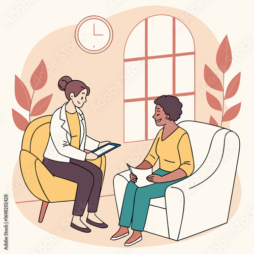 Therapist helping patient, calm and inclusive vector.