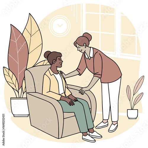 Therapist helping patient, calm and inclusive vector.