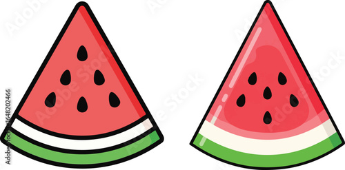 Watermelon slices illustration with black seeds and green rind, summer design