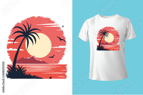 Colorful summer t-shirts on display at a vibrant store during sunny days.	