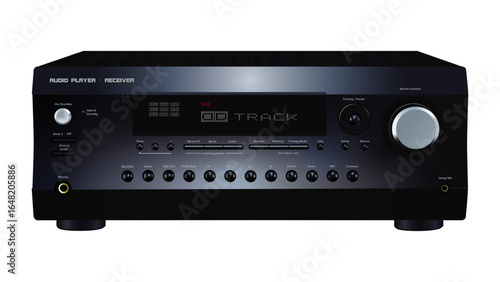 Wzmacniacz audio w ciemnych kolorach obudwy