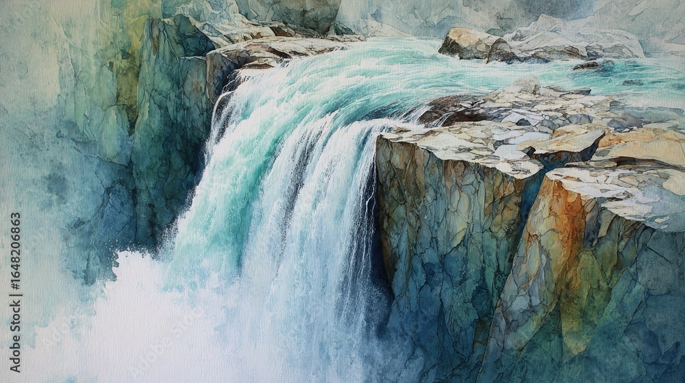 Naklejka premium Waterfall cascading over rugged cliffs