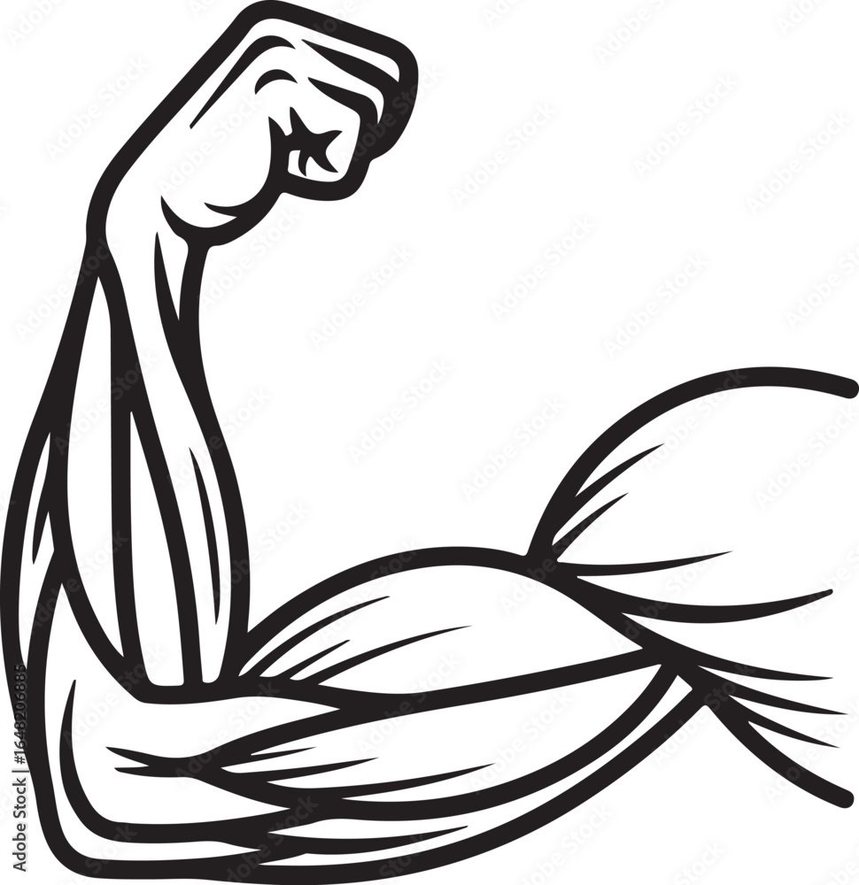 Obraz premium Upper Limb Muscle Anatomy Line Icons Biceps, Triceps, Deltoid, Shoulder Joint, Forearm Muscles, Arm Flexing Pose, Tendon Details