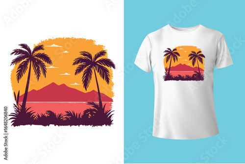 Colorful summer t-shirts on display at a vibrant store during sunny days.	