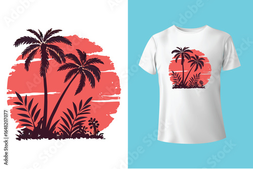 Colorful summer t-shirts on display at a vibrant store during sunny days.	
